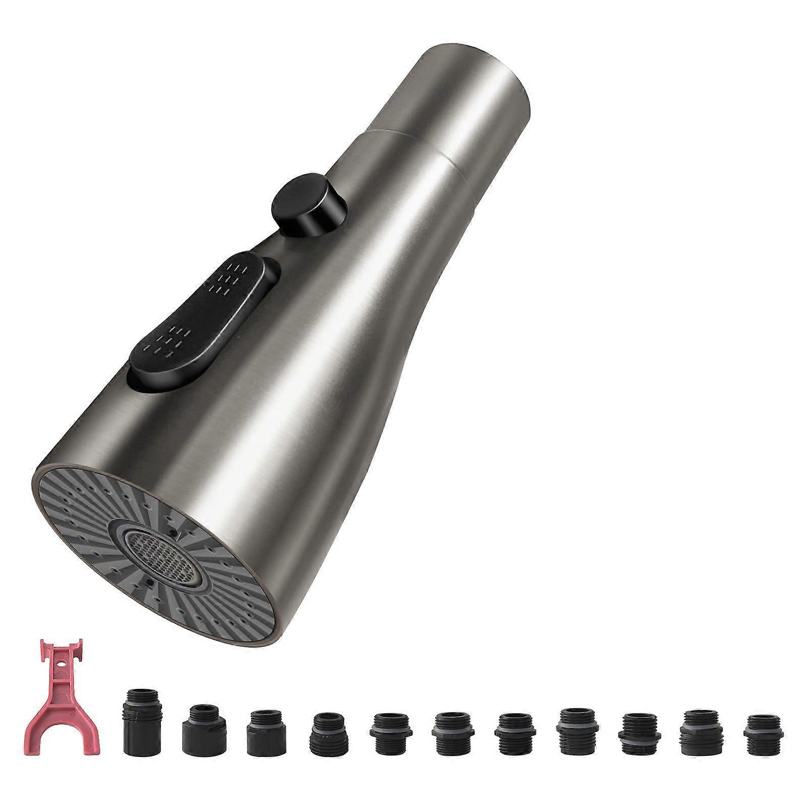 Pull Down Kitchen Faucet Spray Head Replacement with 3 Modes and Adapters, Brushed Nickel  Pressure