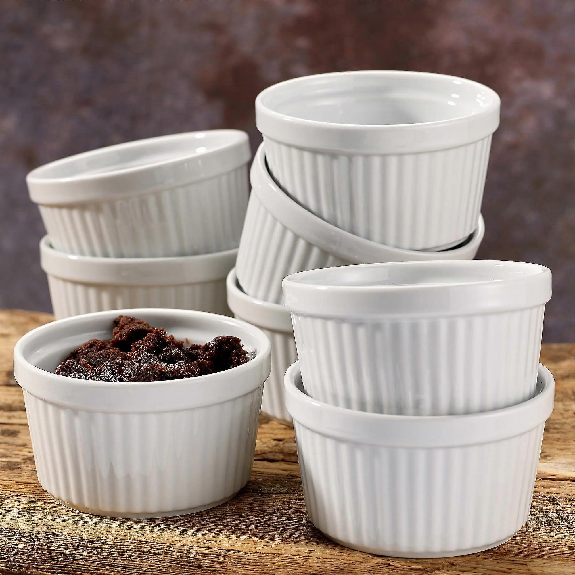 Ramekins Set of 4 White Porcelain, Oven Microwave Dishwasher Safe, Stackable for Baking and Serving