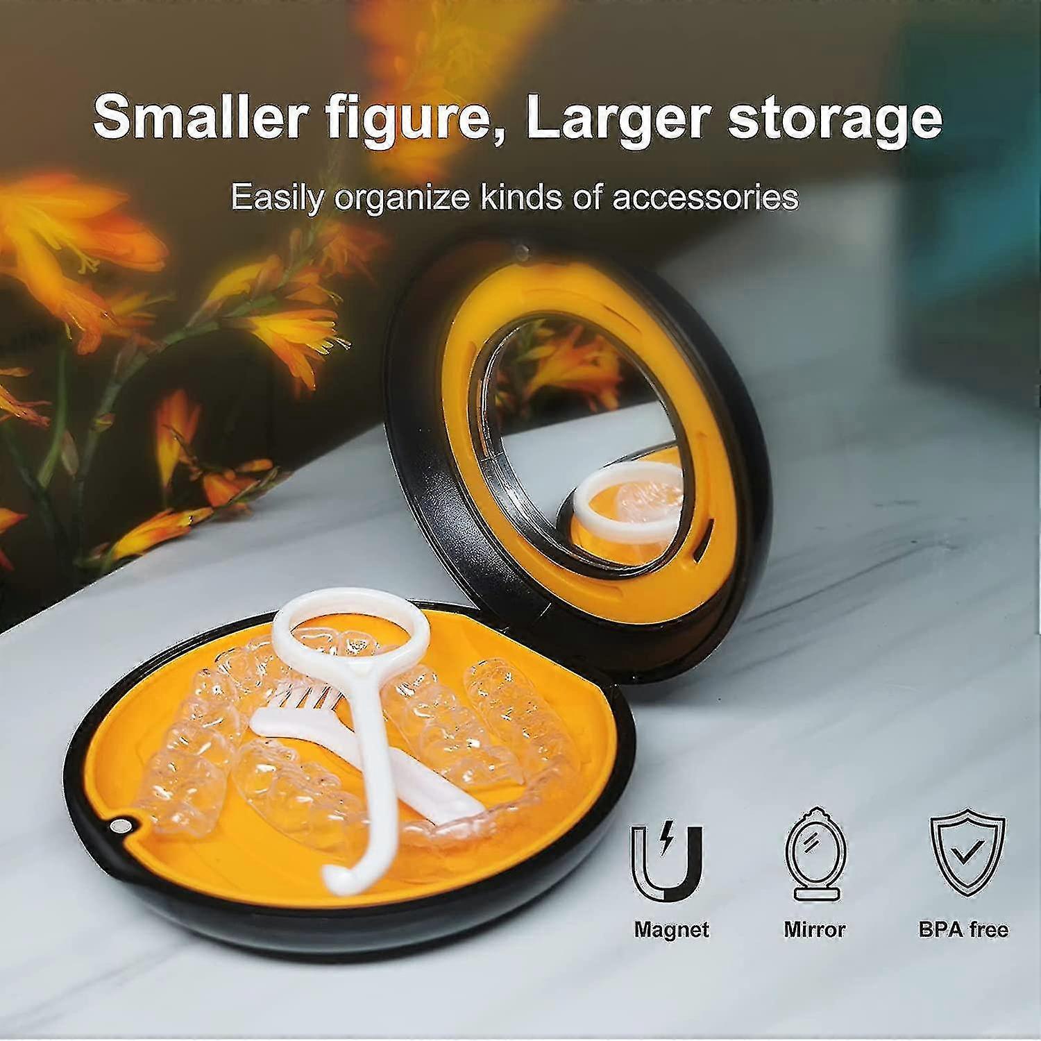 Retainer Case, Slim Aligner Case With Vent Holes And Mirror Compatible With Invisalign Night Guard And Mouth Guard-hy