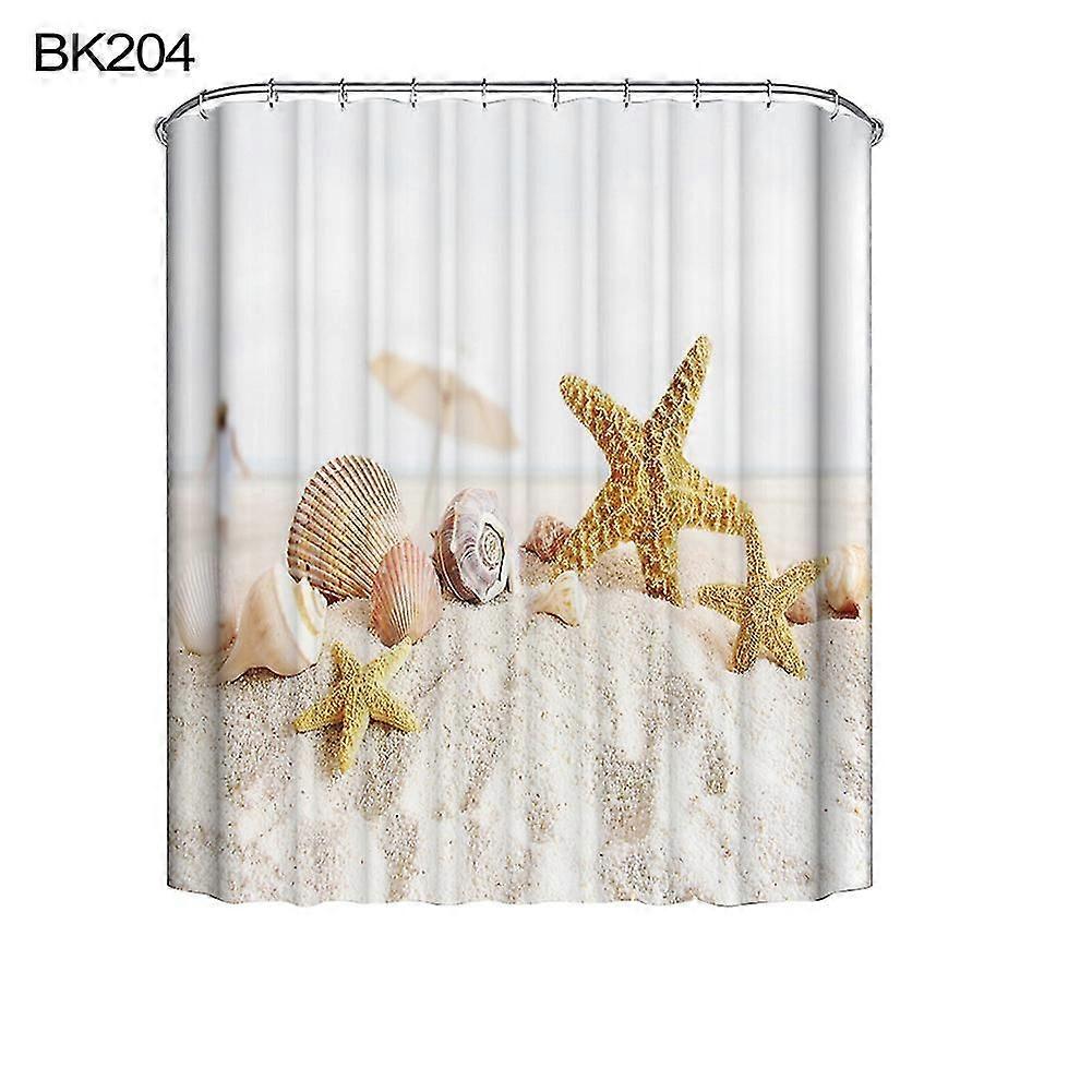 Shell Beach Print Polyester Bathroom Waterproof Shower Curtain With 12 Hooks