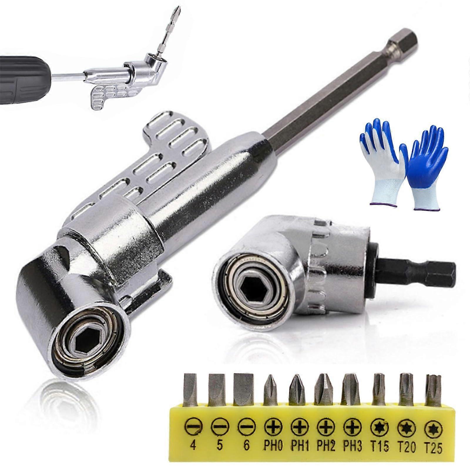 Right Angle Drill Adapter with 105° Adjustable Head, Magnetic Bit Lock for Tight Spaces, 1/4' Hex