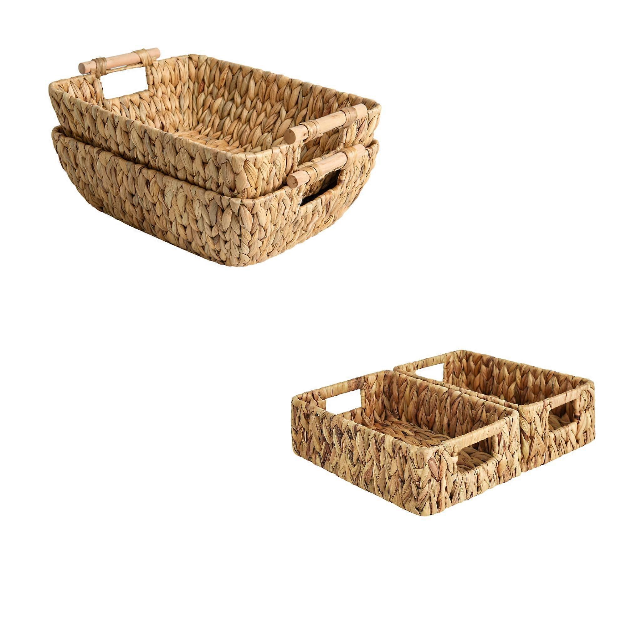 Wicker Storage Baskets Handwoven Water Hyacinth Large Organizer with Durable Iron Frame Support