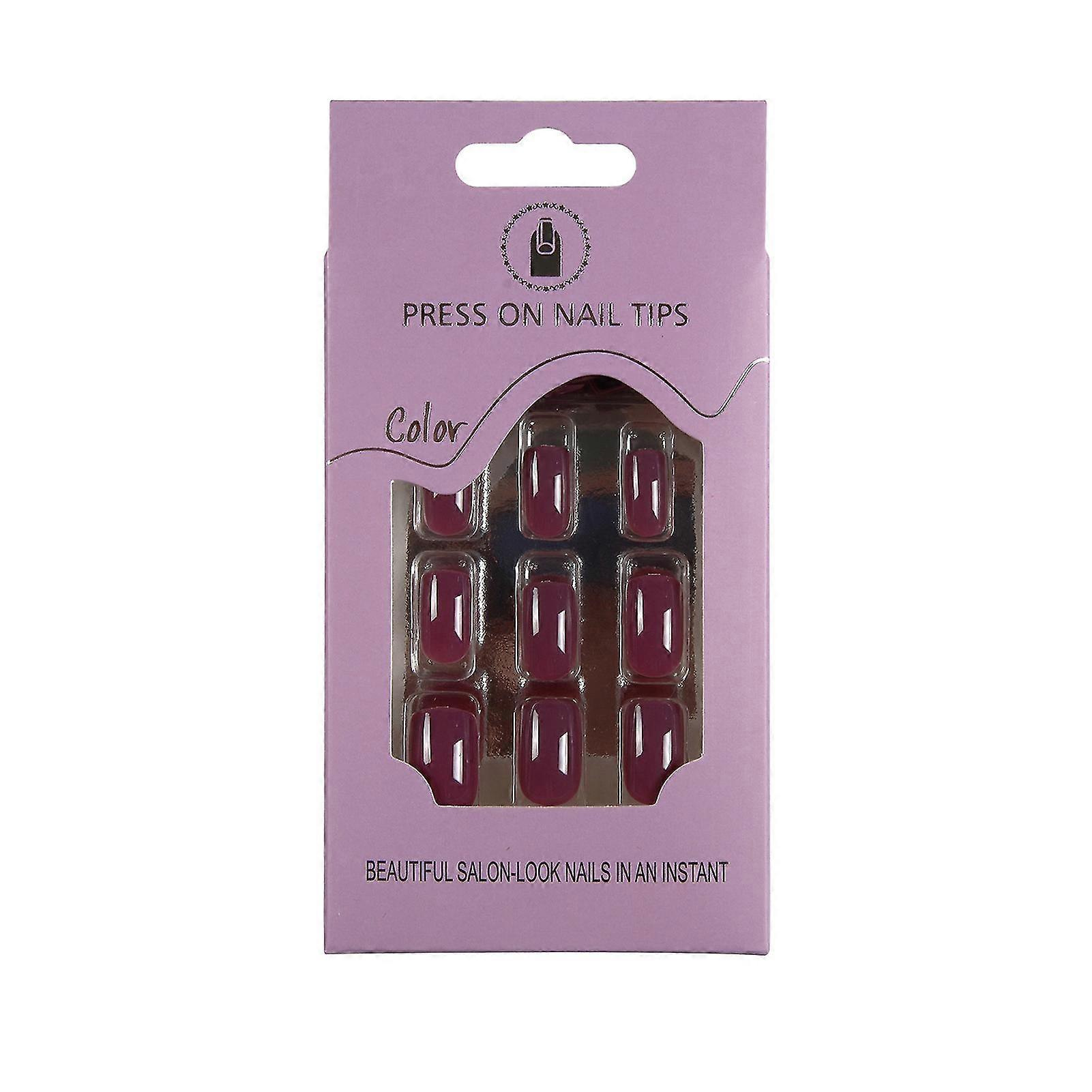 25-26 Solid Color Rectangular False Nails Women Easy To Press Elegant Artificial Nails