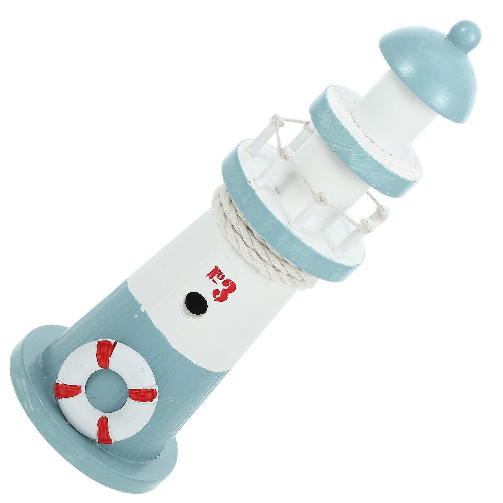 Mediterranean Style Lighthouse Model for Table Decor 2Pcs Wooden Material