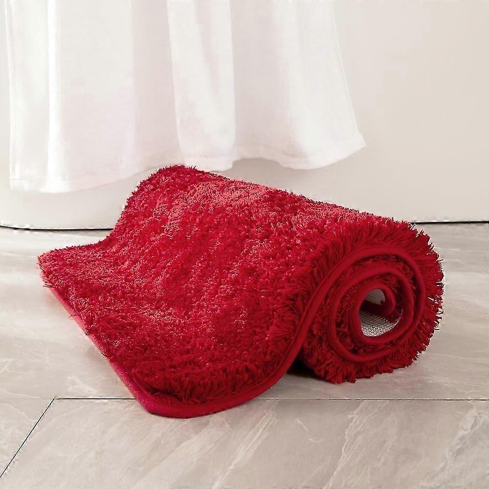 Non-Slip Red Microfiber Bath Rug, Soft Shaggy Absorbent Machine Washable Bath Mat