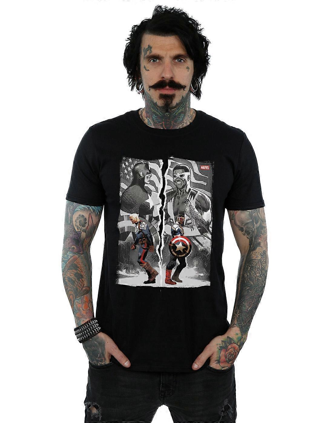 Marvel Uomini's Falcon e Capitan America Split T-Shirt