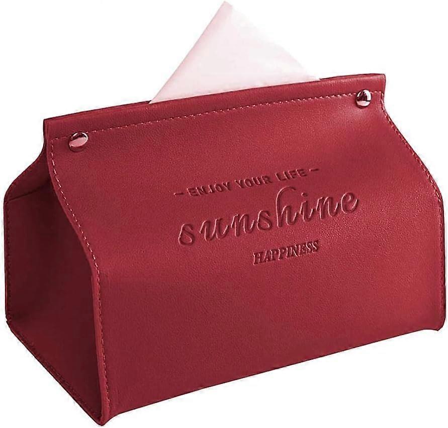PU Leather Rectangular Tissue Box Cover Modern Holder for Home Office Desk Car Refillable Red