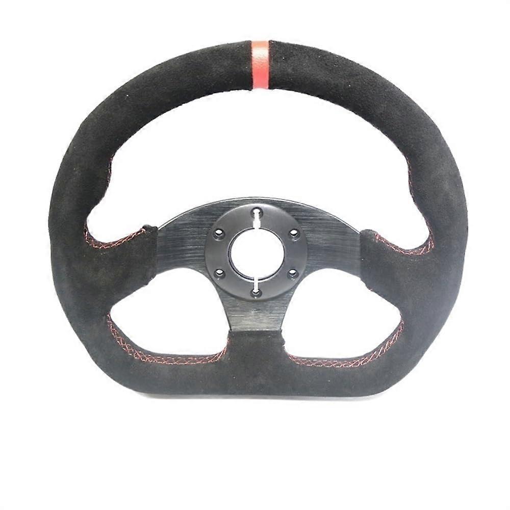 320mm Suede Racing Steering Wheel with Red Ring, Universal Flat Drift Design for Comfortable Control
