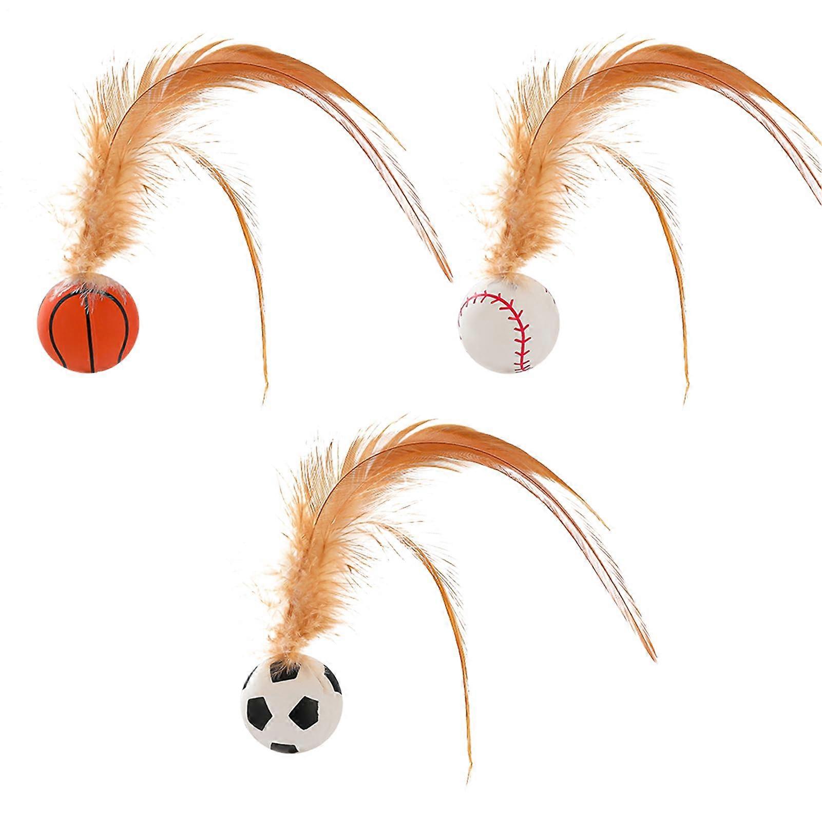 Cat Feather Toy Set, Durable Rubber Interactive Feather Balls for Indoor Cats Play