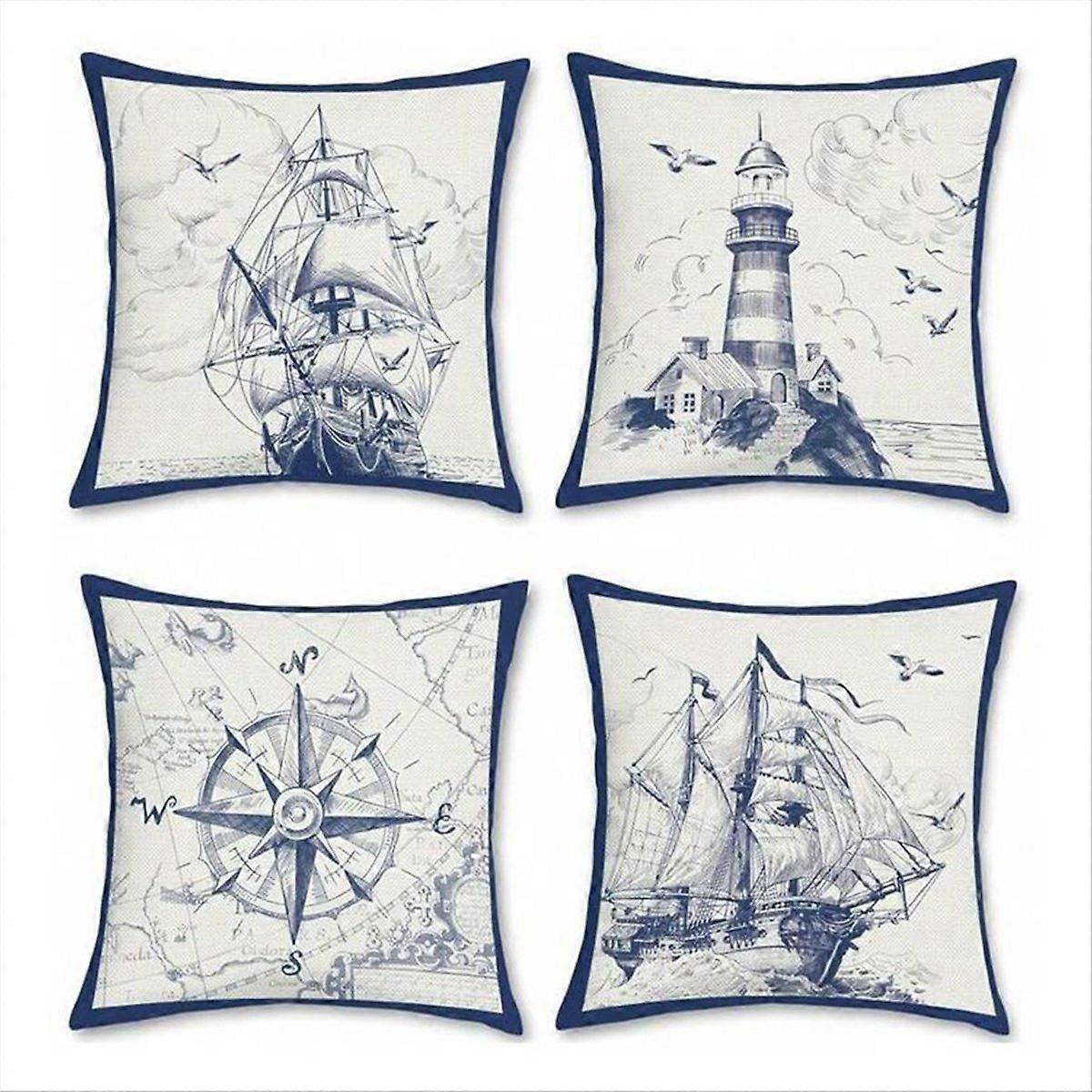 Nautical Pattern Linen Throw Pillow Cover,for Sofa Bed Home Decor