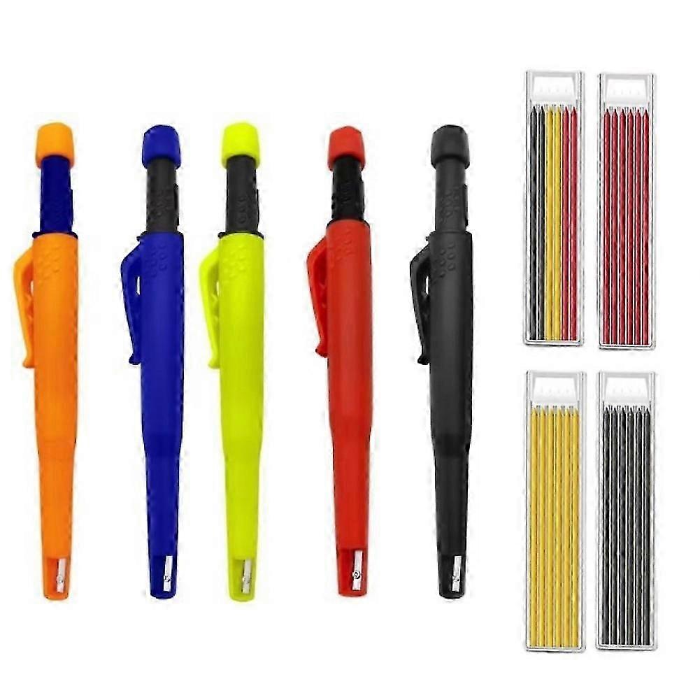 Solid Carpenter Pencil Set 28MM Deep Hole Automatic Pencil Marker Refill Construction Marking Tool For Carpenter Scriber Arch