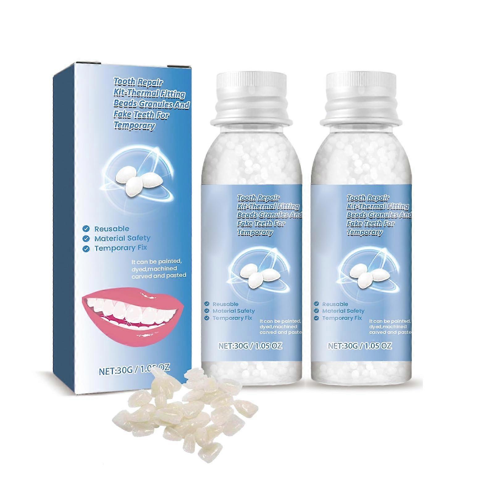Temporary Tooth  Kit with Moldable Dental Beads for Broken or Missing Teeth Replacement 2pcs