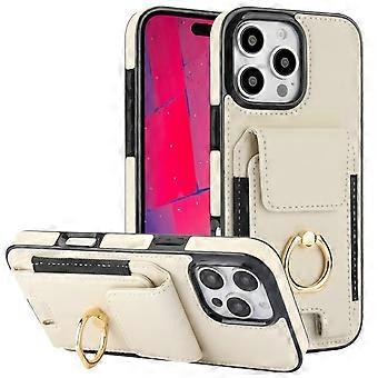 iPhone 16 Pro Wallet Case with Magnetic Flip, PU Leather, Elastic Buckle, Kickstand & Card Holder – White