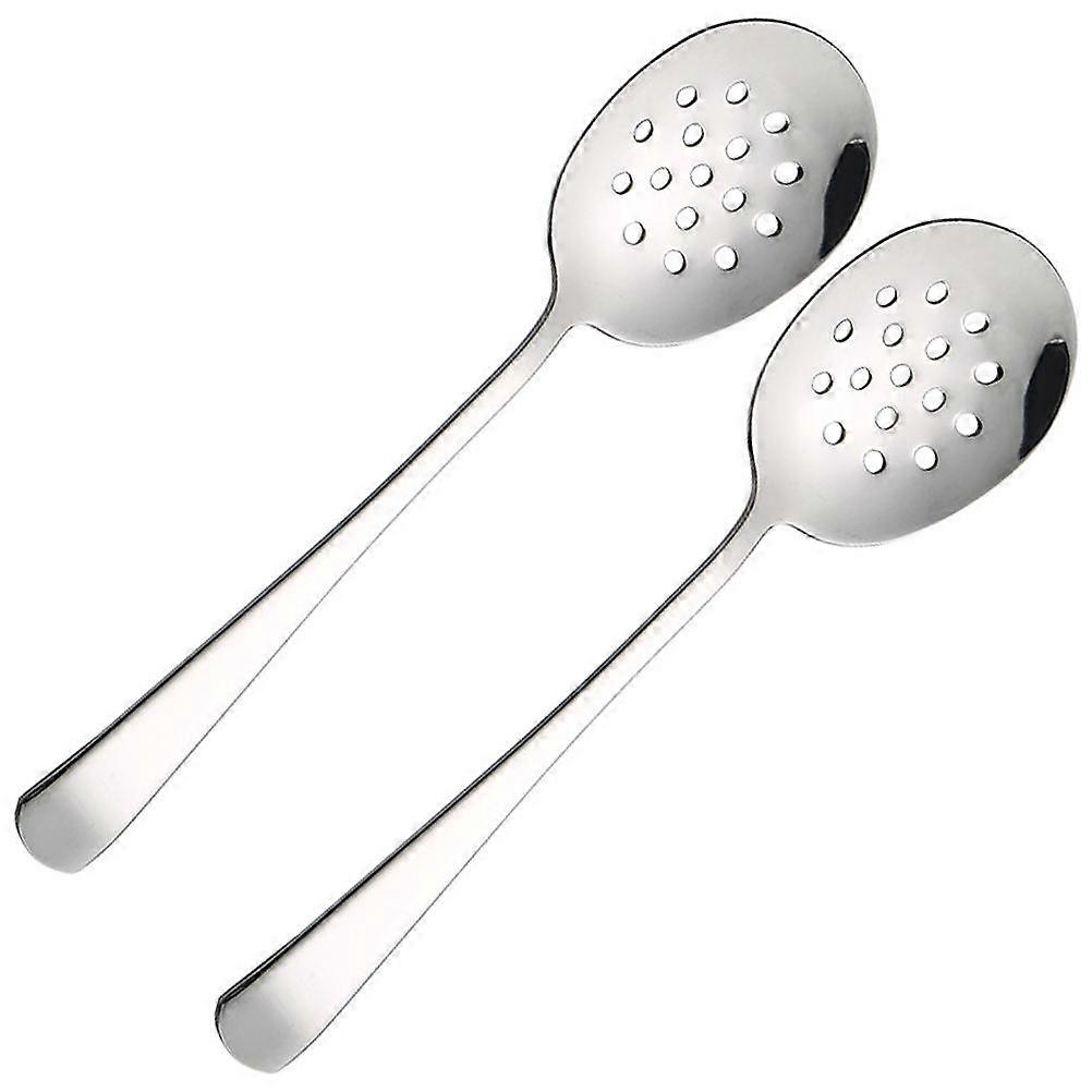 Silver Stainless Steel Draining Colander Multi-Functional Spoon 2Pcs