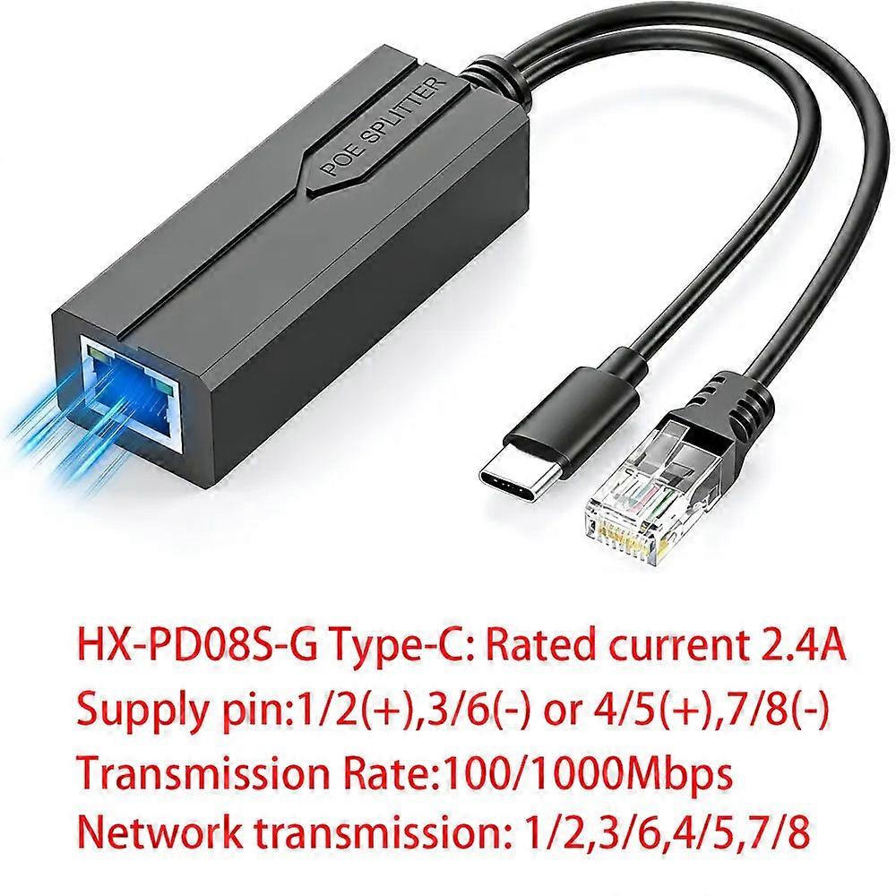 Nuevo divisor PoE de 48 V a 5 V USB hembra / tipo C 100 Mbps y 1000 Mbps Gigabit PoE Fuente de alimentación para cámara Inyector PoE para Huawei Hikvision