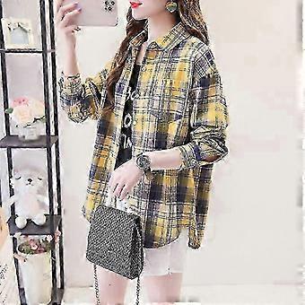 Loose Long Sleeve Plaid Shirt for Women - Casual Coat with Spring & Autumn Style, Perfect for Students