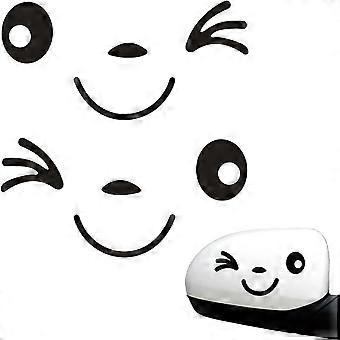 Stuks lachende gezicht stickers, achteruitkijkspiegel auto stickers, auto stickers voor spiegels, schattige decoratieve auto stickers, voor buitenspiegels (zwart)