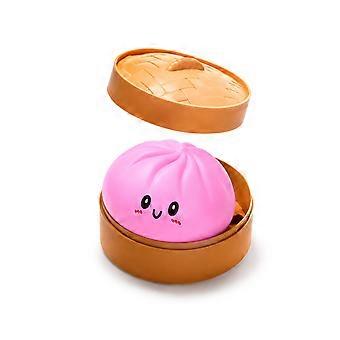 Colorful smiley face steamed buns, soft and cute pink shape, realistic bun decompression toy, squeeze and slowly rebound.