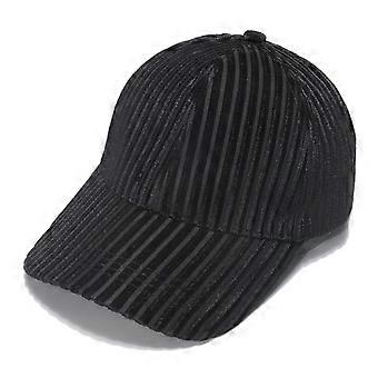 Women Autumn Velvet Ribbed Vertical Striped Baseball Cap Solid Color Adjustable Tie Back Bowknot Outdoor Harajuku Hip Hop Trucker Dad Hat Black