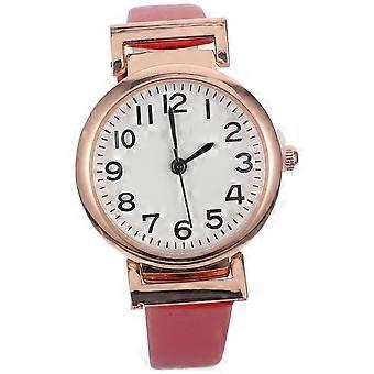 Relógio de pulso feminino de quartzo, vermelho, com design minimalista.