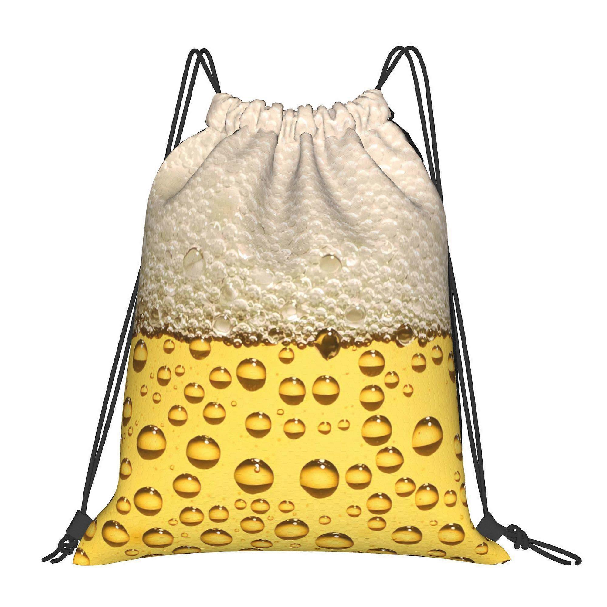 2D Flat Drawstring Bag, Beer Foam Design Backpack with Drawstring, 2D Flat-Cqazw
