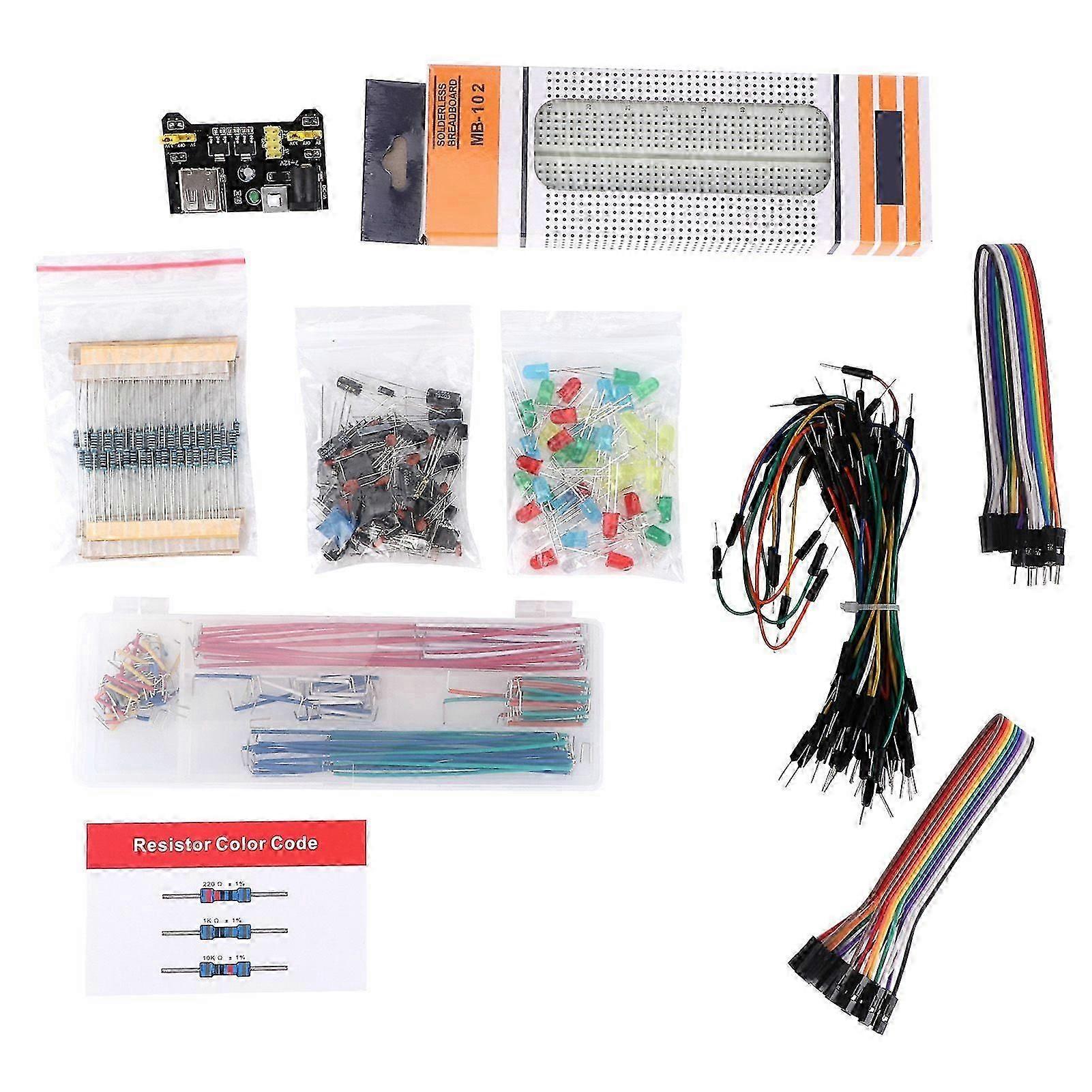 DIY Upgraded Electronic Kit with Power Supply Module Solderless Breadboard compatible with Raspberry Pi