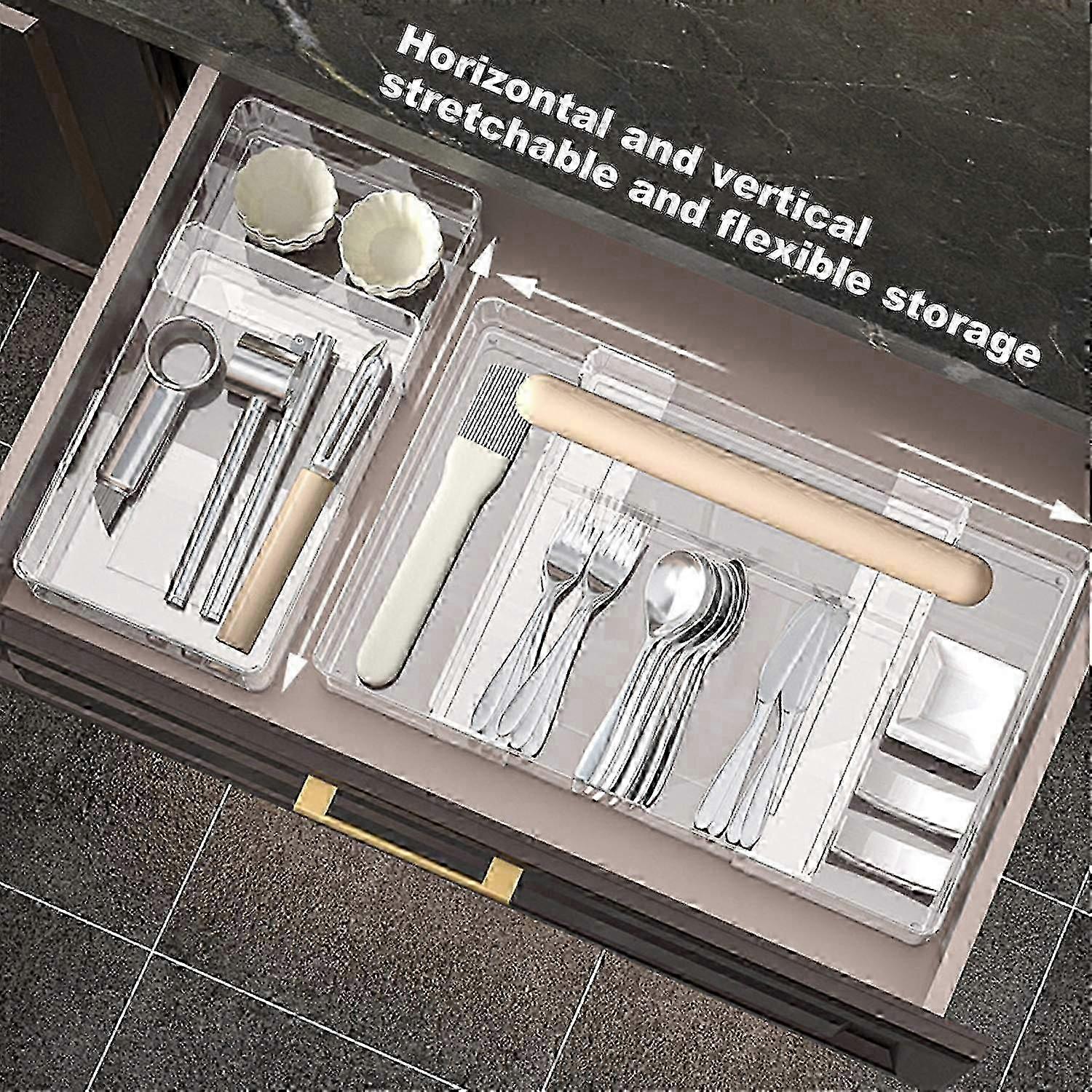 Tableware Organizer Expandable Kitchen Utensil Drawer Organizer with Multiple Compartment Large