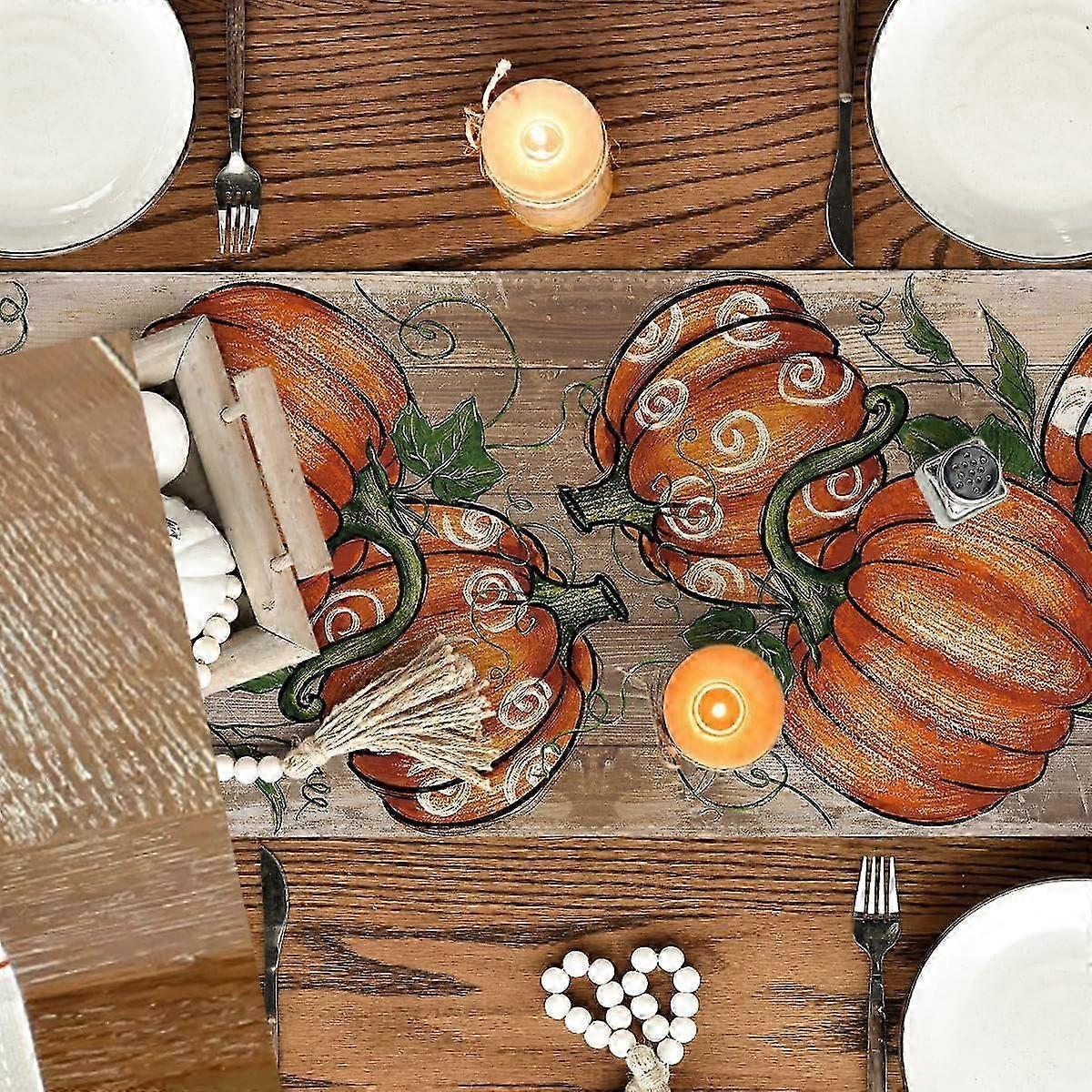 Autumn Pumpkin Eucalyptus Table Runner