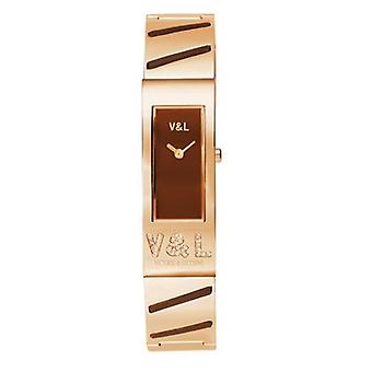 V & the tempo and at what time? Quartz Analog Women's Watch with Stainless Steel Bracelet Gold Plated VL003210