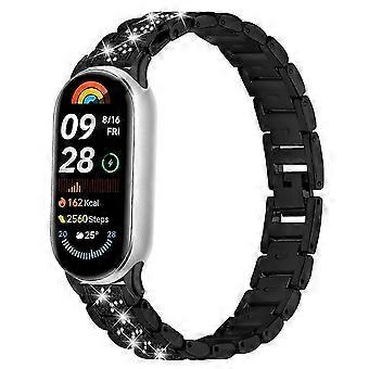 Metal Watch Strap Electroplate Color Slim Band Compatible For Xiaomi Smart Band 10 / 9 / 8 with Rhinestones Decor.C6