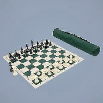 Chess Game Set with Rollable Board and Chess Pieces, Green, 35x35cm