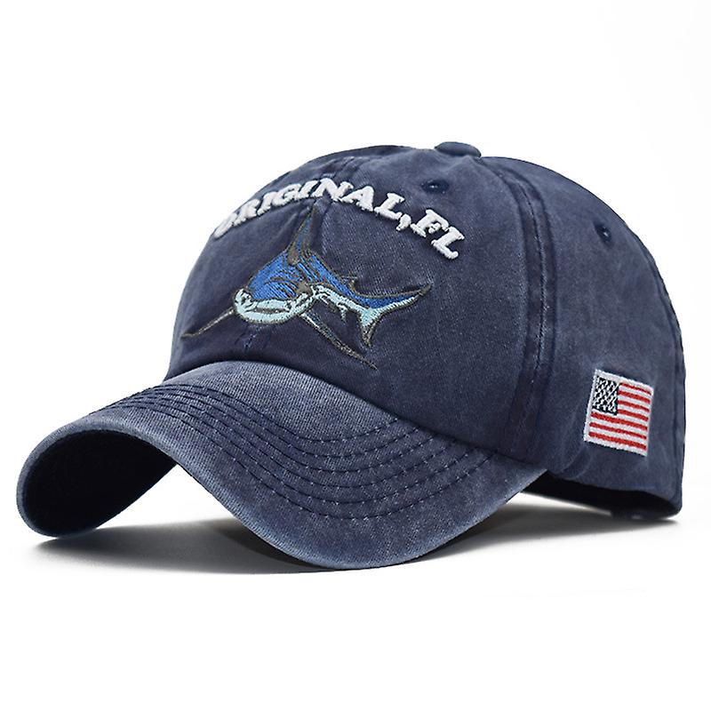 Vask Og Brodert Shark Baseball Cap
