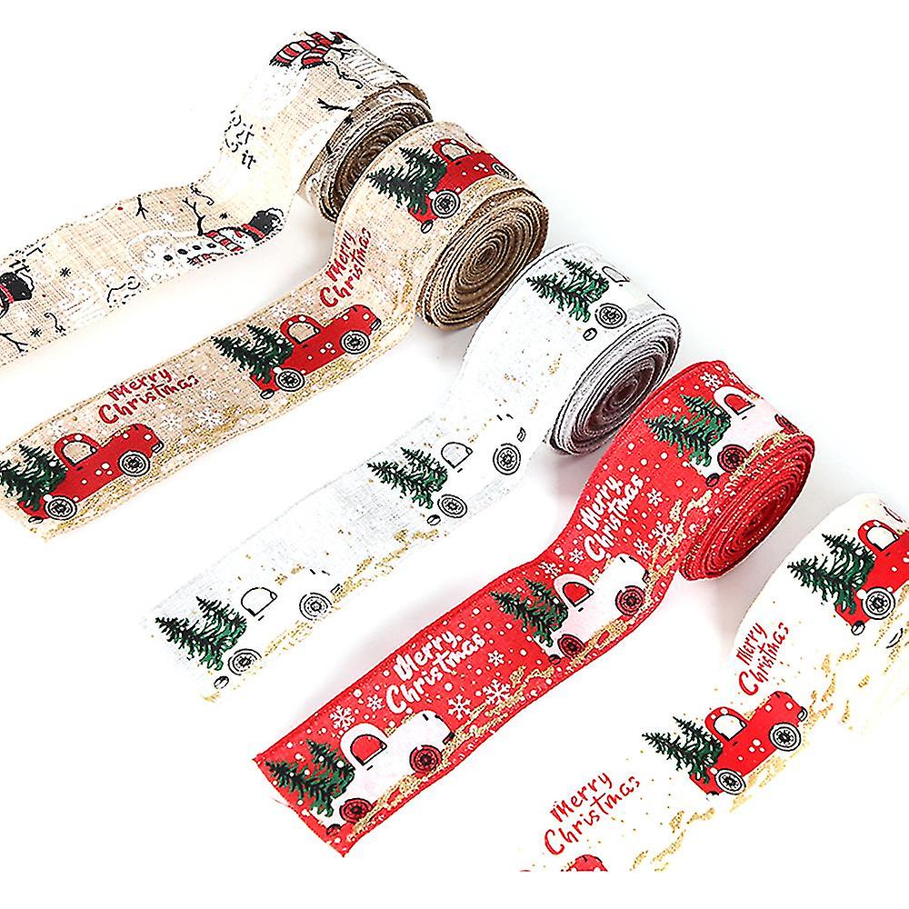5 Pcs Christmas Ribbon Christmas Tree Snowman Truck Wired Wrapping Ribbon For Christmas Decoration
