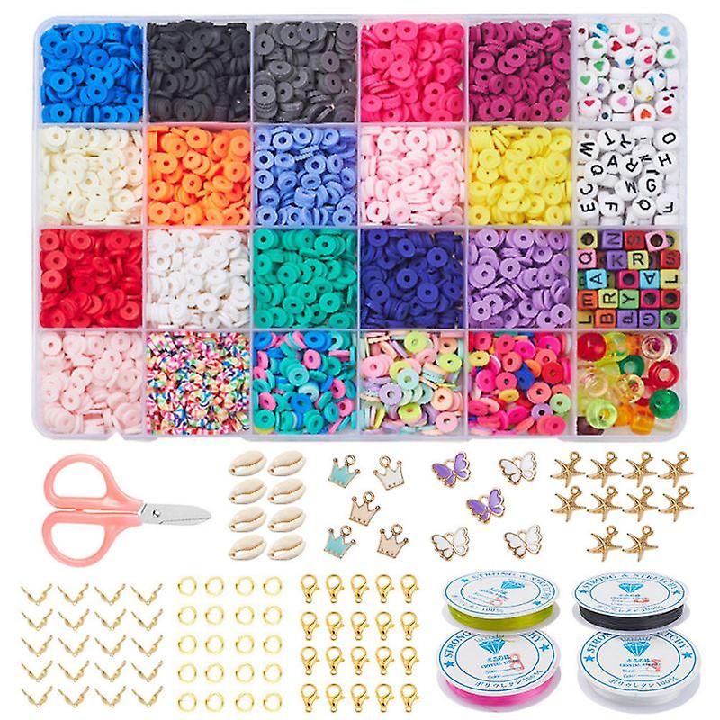 6mm Polymer Clay Beads Set Diy 24 Rainbow Color Flat Chip Beads For Boho Bracelet Necklce Making Letter Beads Y