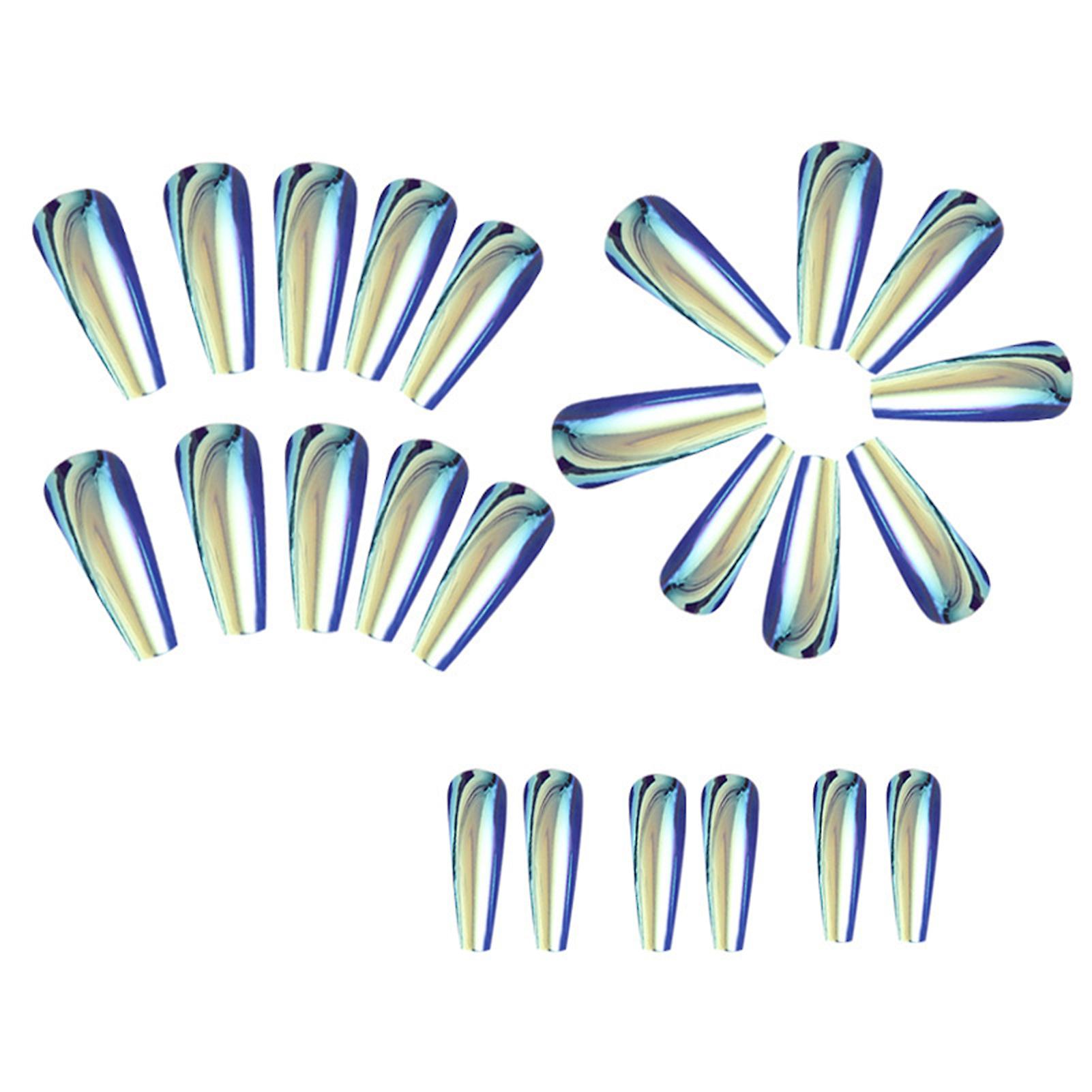Glossy Blue Artificial Nails Unique Trendy Pattern Nail Decor For Finger Nail Diy At Home