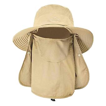 Water Resistant Outdoor Hat with Face Shield - Beige
