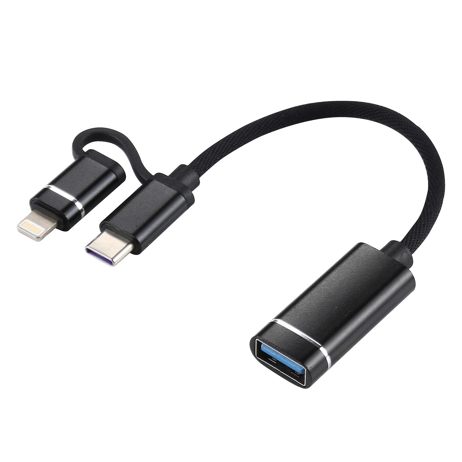 2 in 1 USB 3.0 to Type-C + 8 Pin Male OTG Adapter Cable