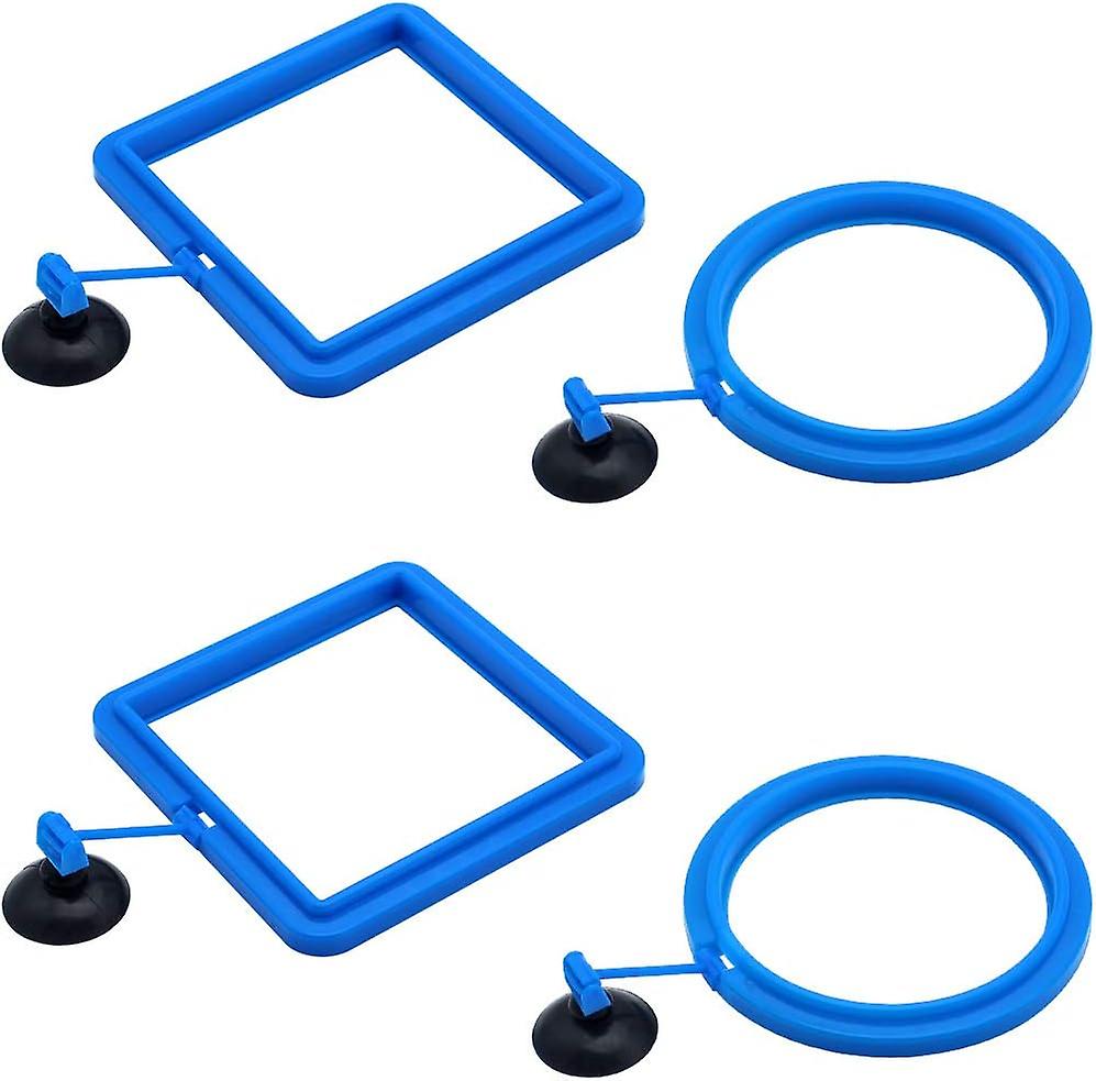 4 Pack Fish Food Rings With Suction Cup Plastic Square Shape For Floating Fish Eco-friendly - Blue