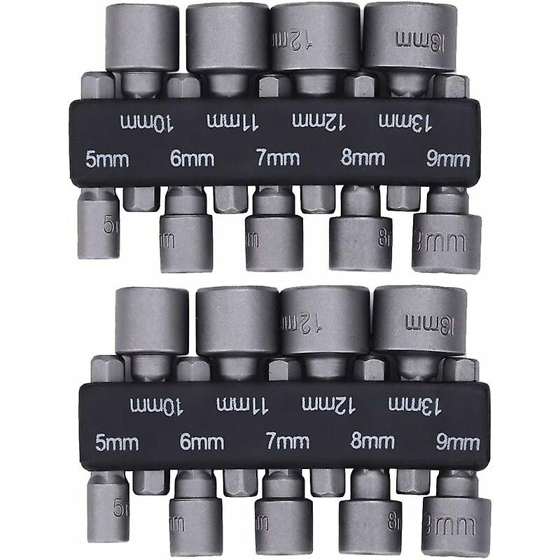 2×9pcs Socket Set Deep Socket Set 5-13mm Socket Wrench Socket Adapter Kit 1/4 inch Hex for Ratchet Socket Driver Parts