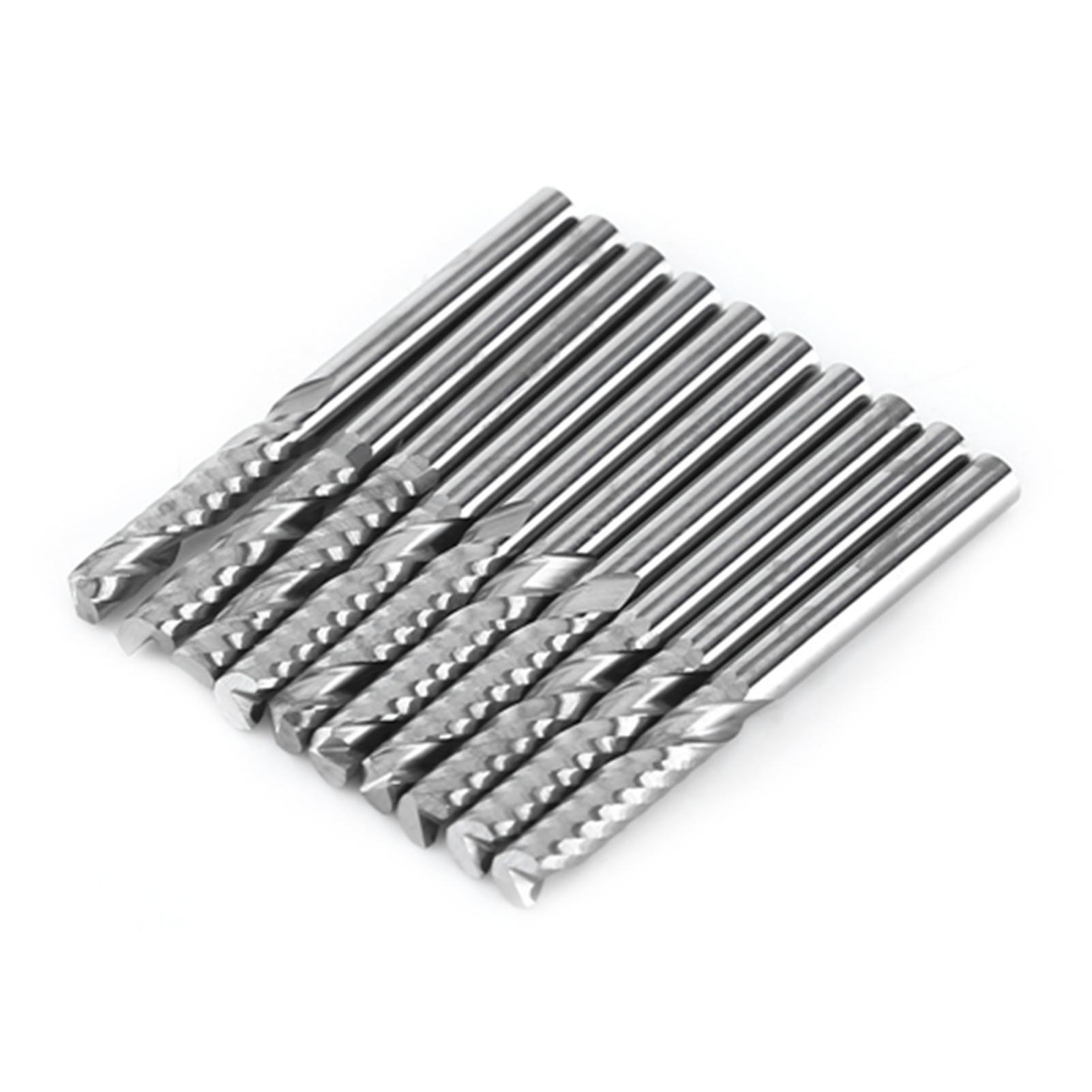 TICFOX 10Pcs Single Flute End Mill Cutter CNC Tool Bits 3.175mm Diameter 22mm Cutting Edge Length