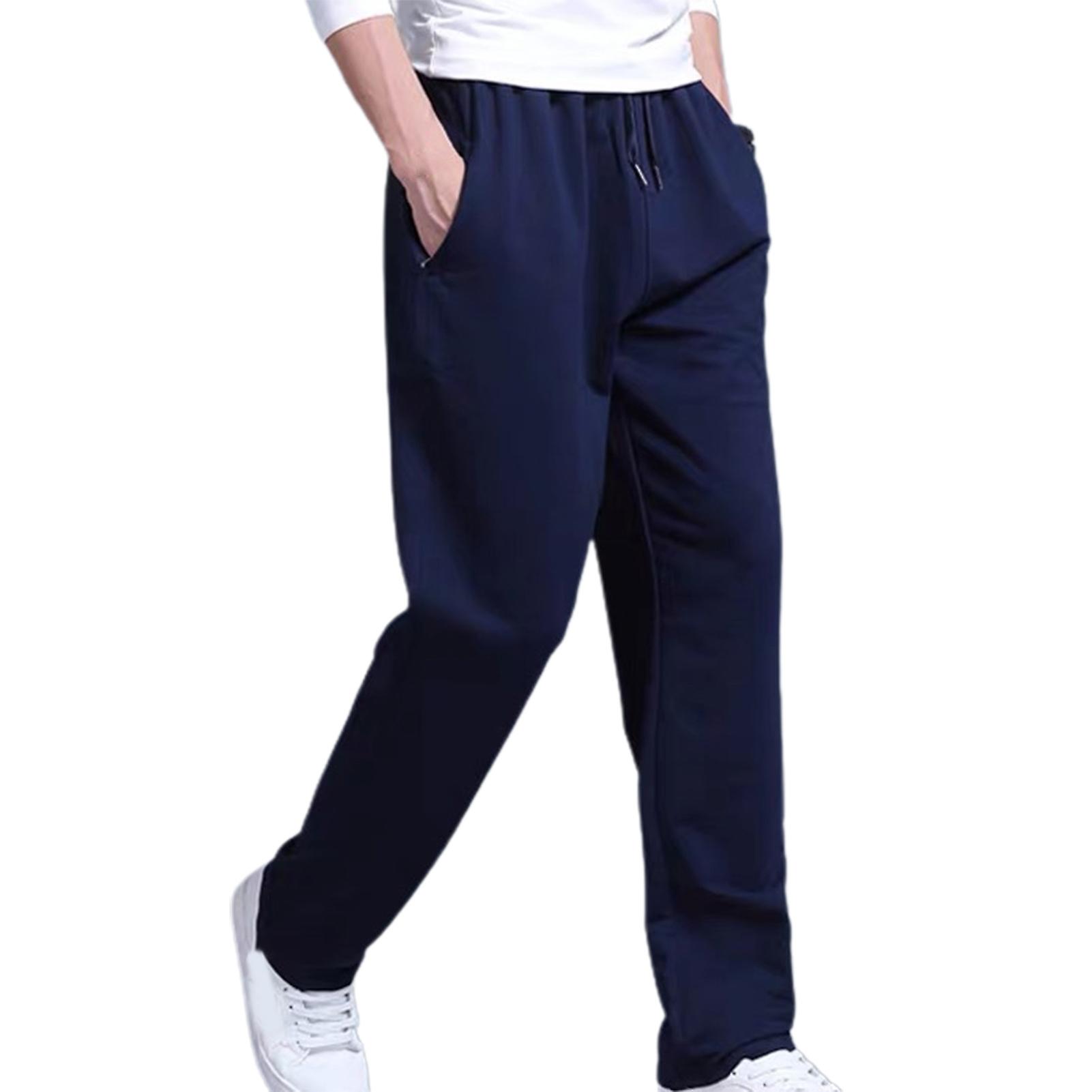 Fianao Pants Solid Color Straight Casual Loose Drawstring Sports Trousers for Home