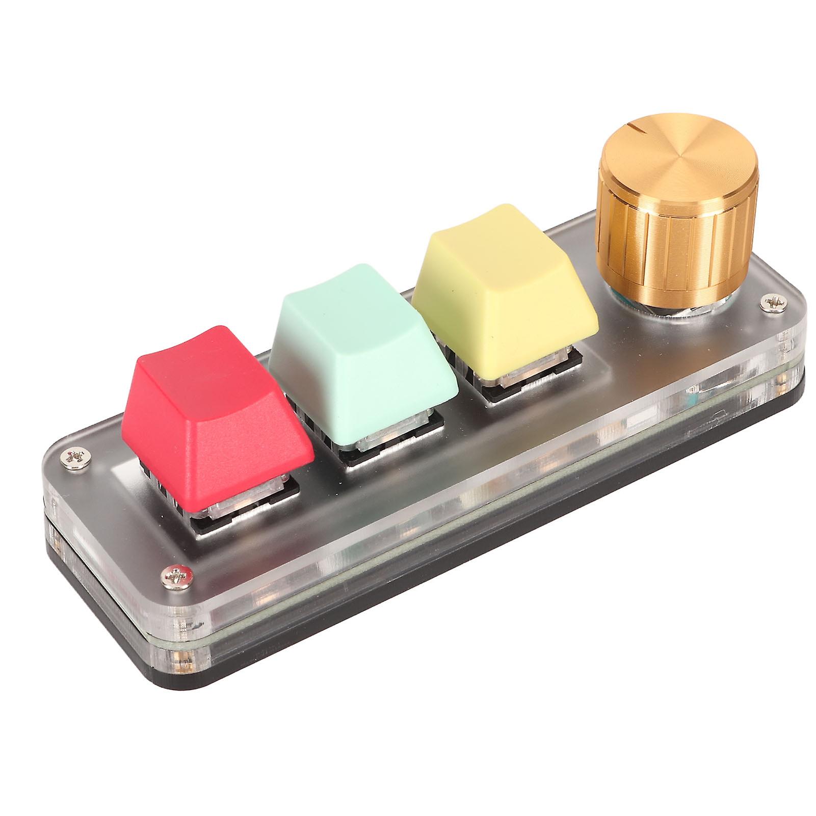 USB Mini 3 Key Keypad with Knob DIY Programmable Type C Wired Connection Blue Switch One Handed Keypad for Gaming Colorful 