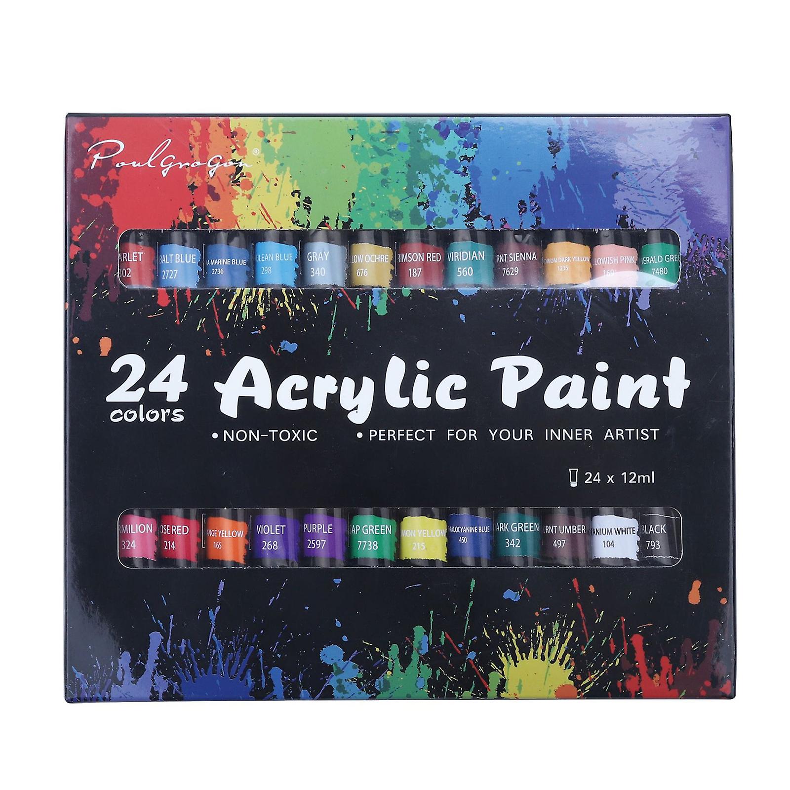 12/24 Color Acrylic Paint Set for Canvas Wood Clay Fabric Nail Art Ceramic Craft 12Ml