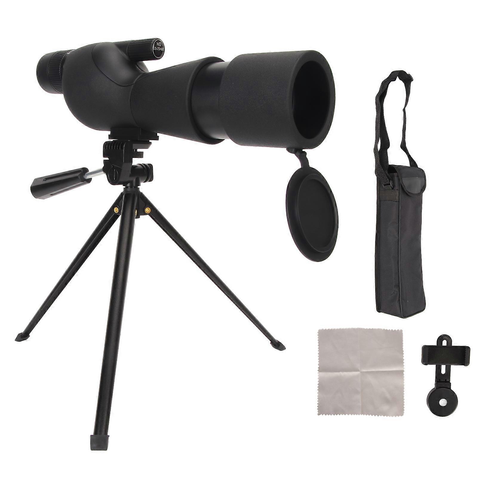 25‑75x60 Spotting Scopes 45 Degree Portable Monoculars with Tripod Carrying Bag and Smartphone Adapter for Hunting