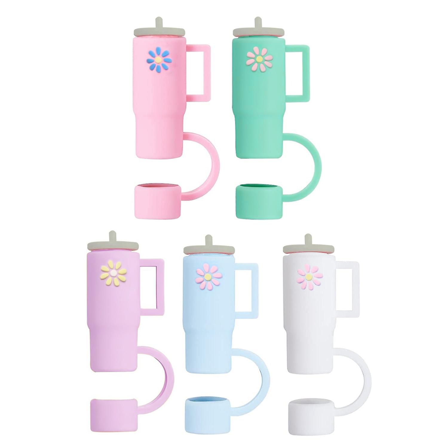 2/5Pcs Straw Tip Covers Tumbler Shape Anti-slip Silicone No Odor Food Grade Dustproof Elastic Straw