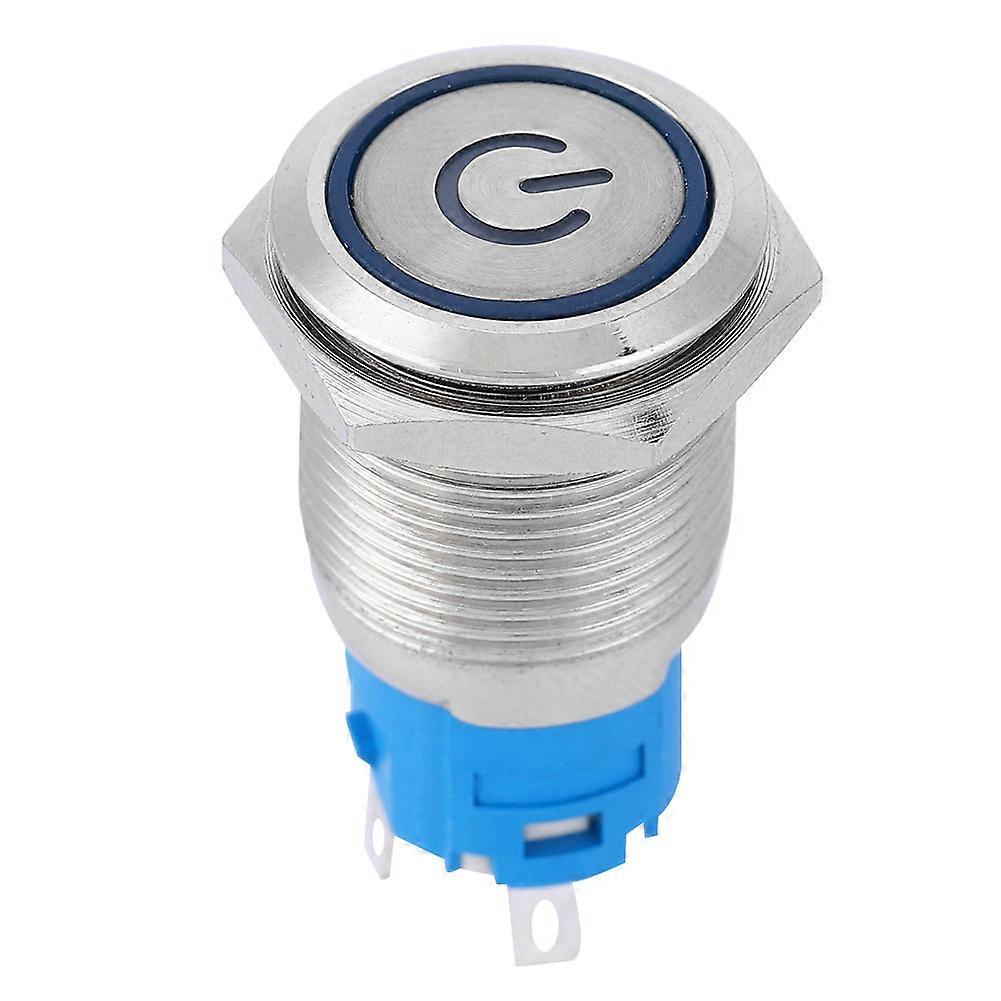 Blue LED Flat Round Head Self-Resetting Metal Push Button Ring with Power Symbol 16mm(12V)