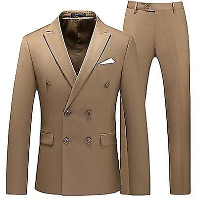 Mens S Double Row Three Button Slim Fit 2 Pieces ,khaki