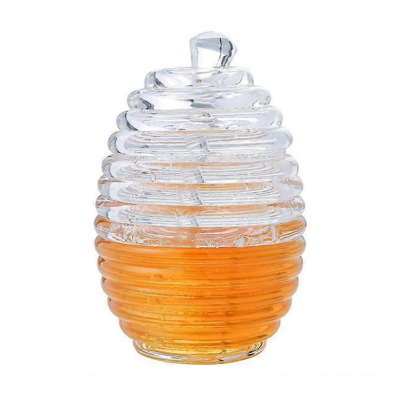 Honey Pot Clear Jar With Dipper Lid Beehive Style For Home Kitchen