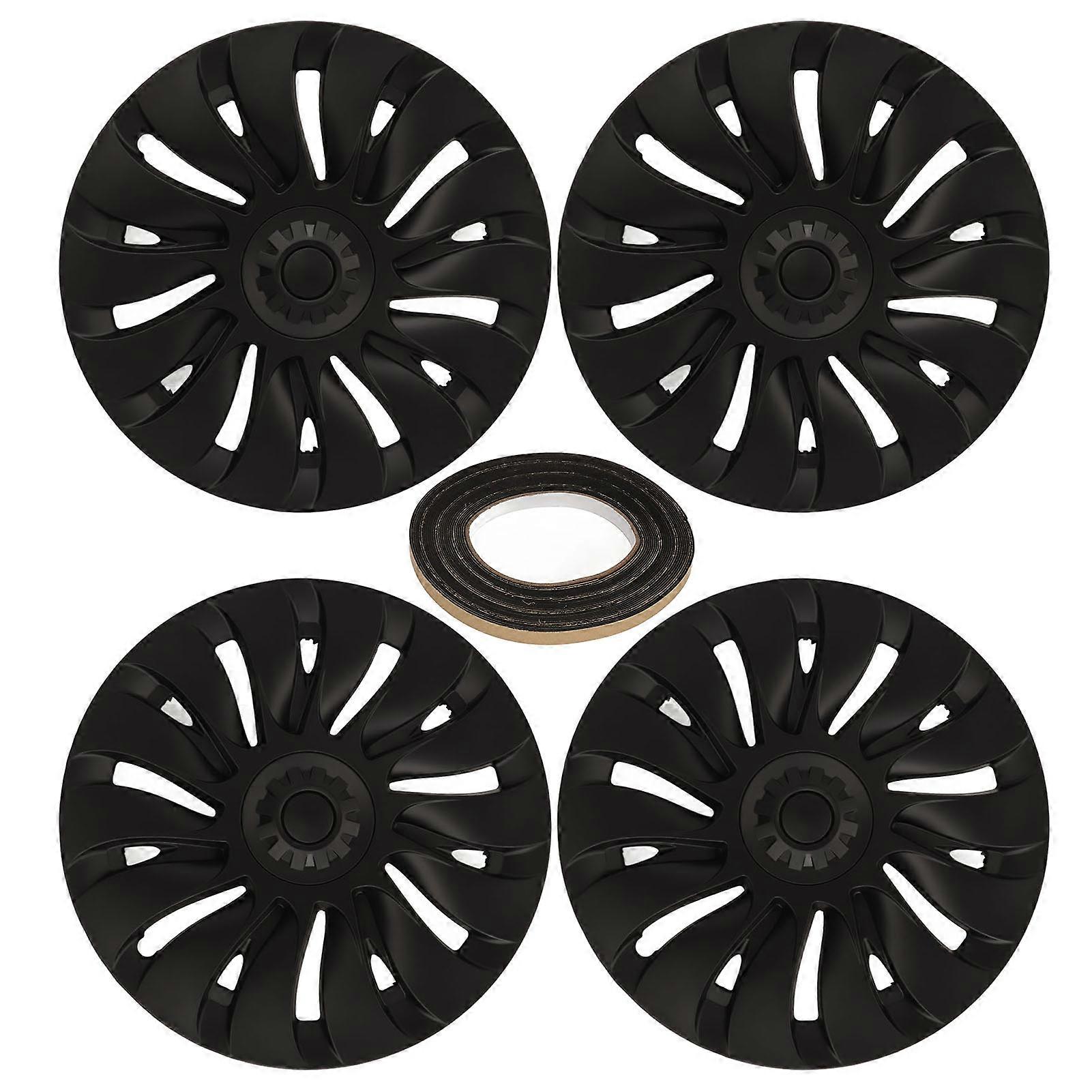 4PCS 19in Wheel Hub Cap Sporty Matte Black Wheel Rim Cover Replacement for Tesla Model Y 2020 to 2023 Symmetrical E2U211
