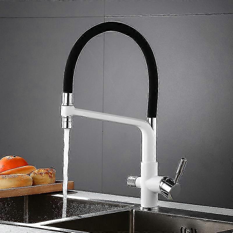 3 Way Kitchen Taps Pull Out Filter Sink Mixer Tap Drinking Purifier Water Tap Brass 360 Degree Swivel Spout Brushed